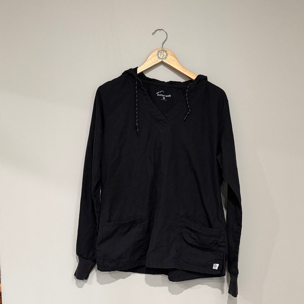 Butter-Soft Hooded Black Scrub Top
